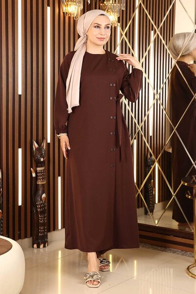 Modamihram Buttoned Side Tied Abaya Brown 19133
