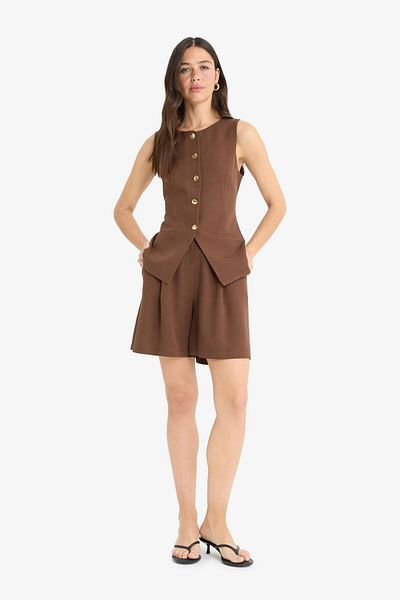 DeFacto High Waist Short Leg Linen Blend Shorts C1586Ax24Sm