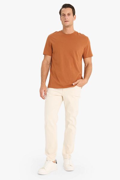 DeFacto 100 % Baumwolle, neues Basic-T-Shirt mit normaler Passform und Rundhalsausschnitt, einfarbig, kurzärmelig, V7699az24sp