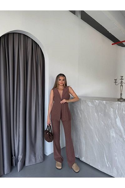 Melek Bebeğim Gold Button Detailed Vest Double Suit