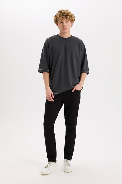 DeFacto Loose Fit Crew Neck Short Sleeve Heavy Fabric T-Shirt C0147ax24sp