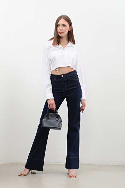 BANNY JEANS Kadın Yüksek Bel İspanyol Paça Jean Pantolon Rins