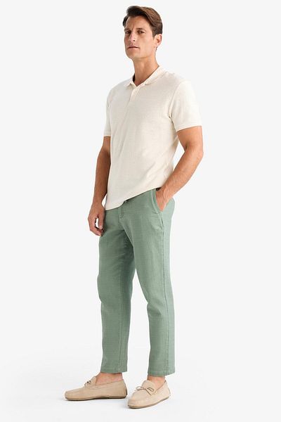 DeFacto 100% βαμβακερό καλοκαιρινό παντελόνι Jogger Regular Fit Κανονική κοπή Λινό Εμφάνιση ίσιο πόδι με τσέπες B4138AX25S