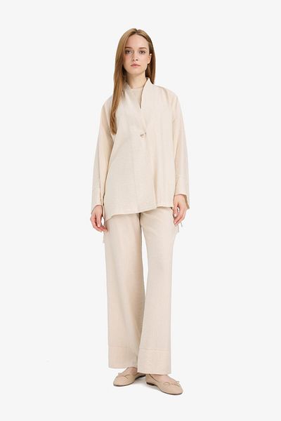 DeFacto Wide Leg Stretchy Waisted Crinkle Fabric Wide Leg Trousers D7591Ax25Sm
