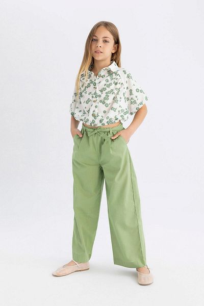 DeFacto Pantaloni din bumbac cu picioare late pentru fete B5045A824HS