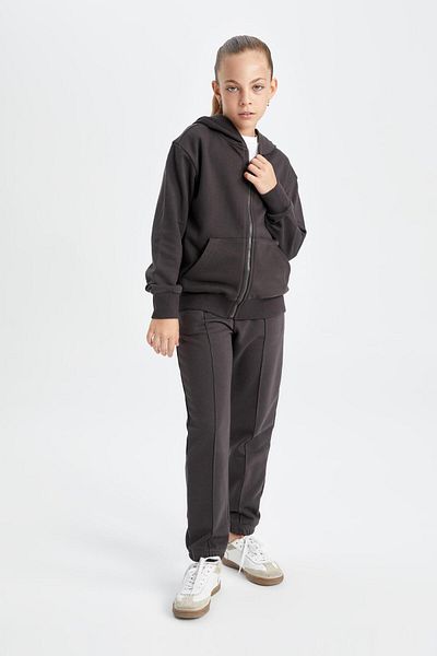 DeFacto Fete - Pantaloni de sport Jogger de culoare antracit cu buzunare și talie elastică X9036a624au