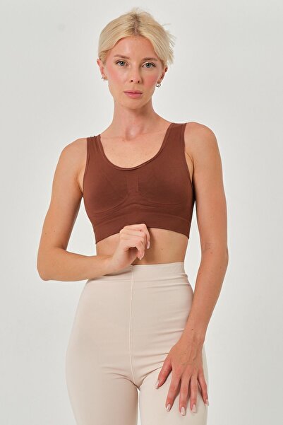 MİSTİRİK Rosella Model Kalın Askılı Extra Sıkılaştırıcı Pedsiz Spor Sütyeni Kahve Renk101