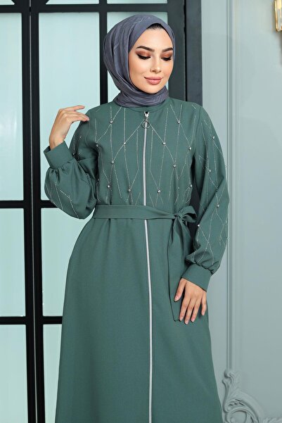 Modamihram Stone Detailed Abaya Mint 19161