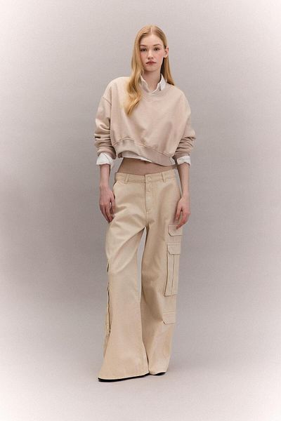 DeFacto Coool Basic Cargo Pants with Gabardine Fabric - Wide Loose Leg, Cargo Pocket, C3890Ax24Sp