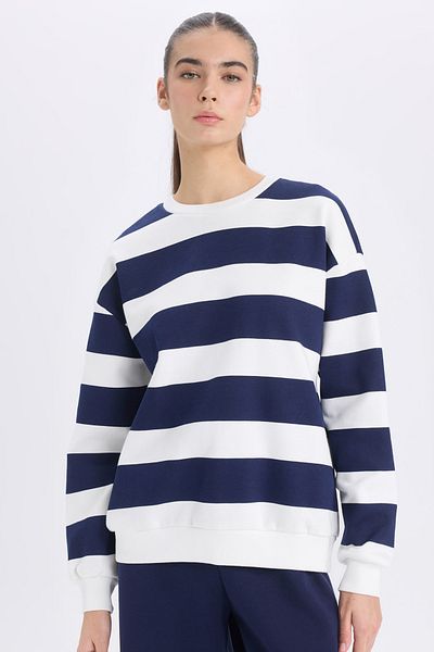 DeFacto Relax Fit Striped Crew Neck Sweatshirt A1883ax23au