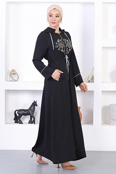 Modamihram Embroidered Hooded Abaya Mint 12210