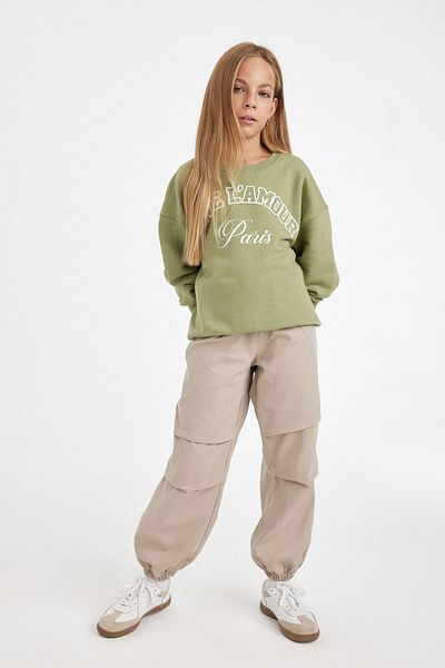 DeFacto Girl's Cotton Parachute Trousers - Elastic Waist and Legs, Pockets C8776A824Au
