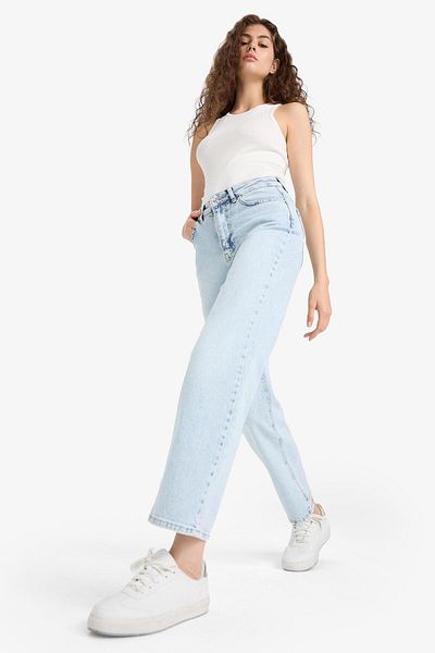 DeFacto Pantaloni confortabili, drepti, cu talie înaltă, până la gleznă, spălați D8155AX25SM