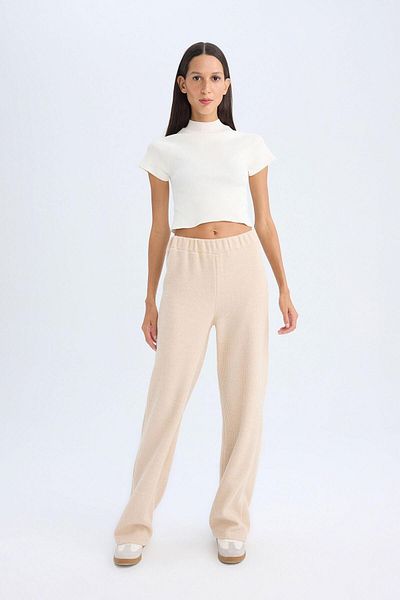 DeFacto Ribbed Camisole Pants - Elastic Waist, Straight Leg B2206Ax23Au