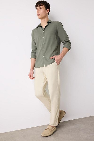 DeFacto 100% bumbac, cu potrivire relaxată, cu picioare drepte, cu aspect de in, pantaloni din țesătură de vară D4251ax25sm