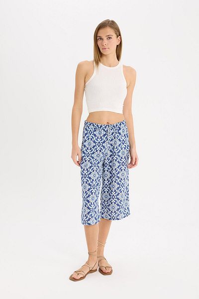 DeFacto Hohe, elastische, taillierte, gemusterte Viskose-Caprihose I6823az25sm