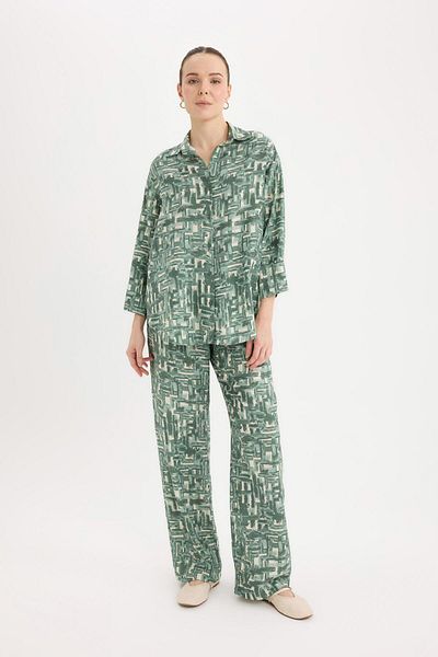 DeFacto Pantaloni casual cu picioare largi, cu model, talie înaltă C4042AX25SP