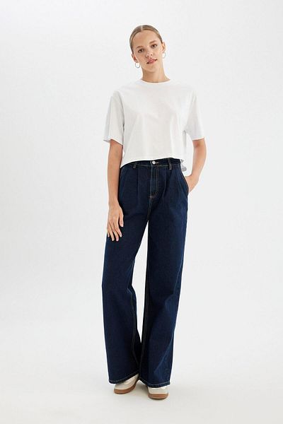 DeFacto Pantaloni lungi din denim cu talie înaltă cu picioare largi C6191AX24AU