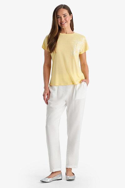 DeFacto Wide Leg Pocket Detailed Flexible Waisted Straight Leg White Trousers F0994Ax25Sm