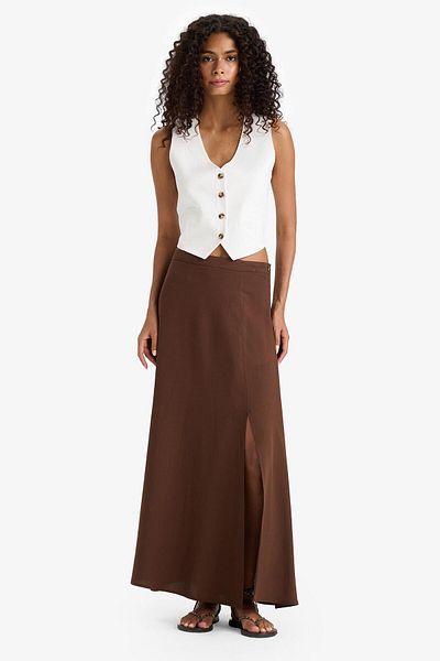 DeFacto A-Line Regular Waist Linen Blend Maxi Skirt E6024Ax25Sm