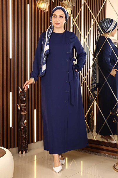 Modamihram Buttoned Side Tied Abaya Indigo 19133