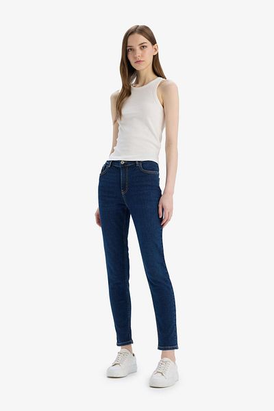 DeFacto Rebeca Skinny Fit, talie înaltă, picior drept, pantaloni lungi din denim, spălat cu piatră D8178AX25SP