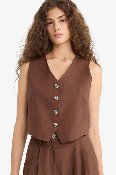 DeFacto V-Neck Linen Blend Blazer Vest E1993Ax25Sm