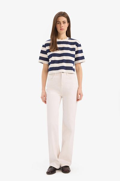 DeFacto Boxy Fit Striped Crew Neck Basic Short Sleeve T-Shirt C6198Ax24Sm