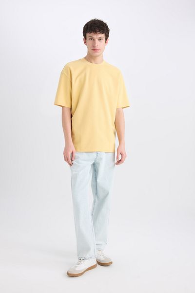 DeFacto Tricou supradimensionat cu mânecă scurtă, cu mânecă scurtă, solidă, din țesătură grea X3926az24sp