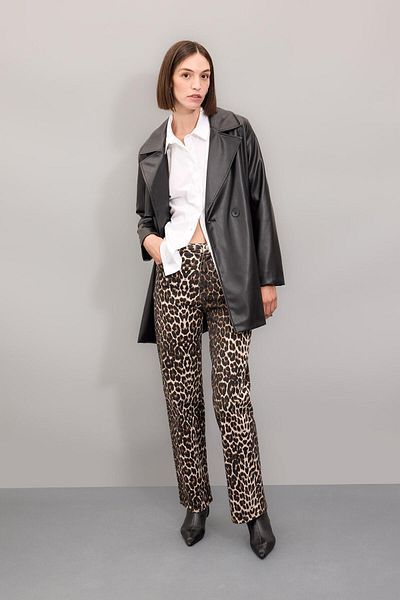 DeFacto Leopard Patterned Long Gabardine Trousers with High Waist Pockets - D1229Ax24Au