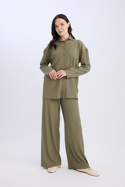 DeFacto Straight Fit Wrap-Around Trousers - Elastic Waist, Wide Loose Leg D7522Ax24Au