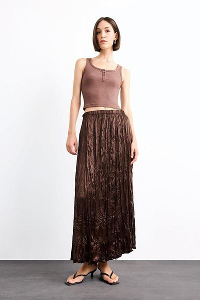 DeFacto Relax Fit Elastic Waist Satin Long Skirt G0387Ax25Sm