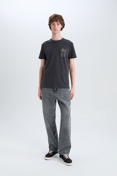 DeFacto 100% Cotton Slim Fit Slim Fit Crew Neck Printed Short Sleeve T-Shirt C2131Ax24Sm