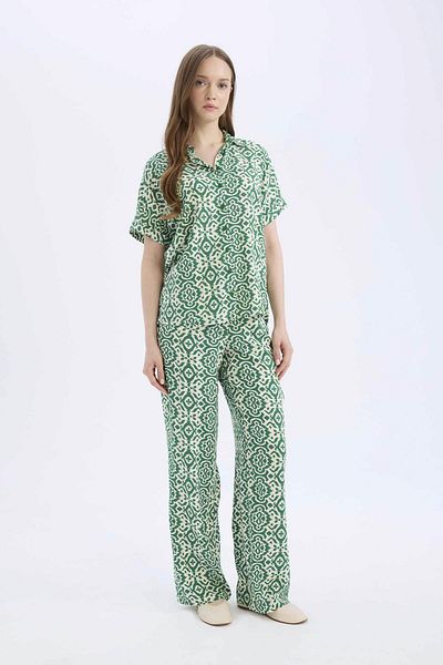 DeFacto Pantaloni cu picioare drepte, cu model, cu talie elastică, D8844AX25SP