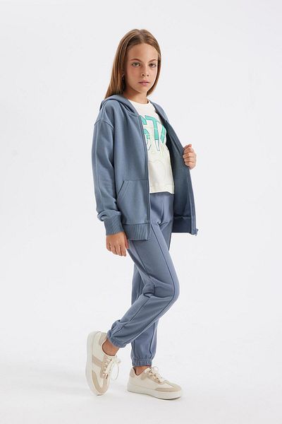 DeFacto Pantaloni de sport pentru fete, gri, cu croiala standard, cu talie elastică, buzunare X9036a624au