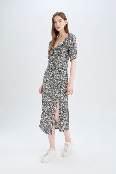 DeFacto Rochie midi cu jumătate de mânecă, cu decolteu pătrat, cu flori, Z5262az24sp