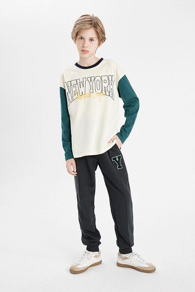 DeFacto Pantaloni de sport pentru școală Jogger cu talie imprimată pentru băiat cu buzunare elastice C7229a824au