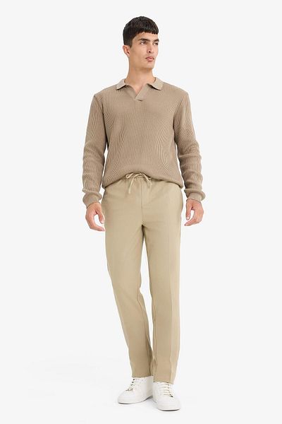 DeFacto Summer Fabric Jogger Pants Elastic Waist with Lace-Up Straight Leg Stretching All Directions with Pockets A9943Ax25Sp