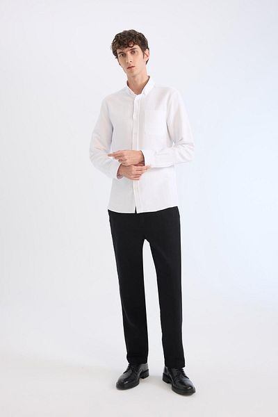 DeFacto 100% Cotton Summer Jogger Pants Regular Fit Regular Cut Linen Look Straight Leg with Pockets B4138Ax25S