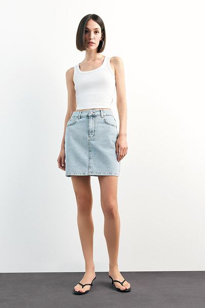 DeFacto Fusta mini Jean brodata F9551AX25SM
