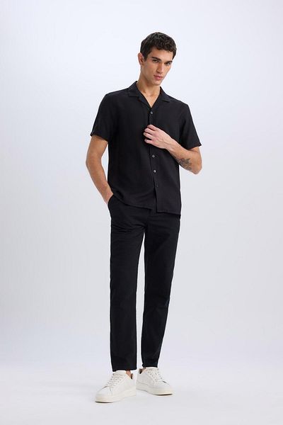 DeFacto 100% bumbac, cu aspect de in, pantaloni cu talie elastică, slim fit, slim, cu buzunare, picior drept D2671AX25SM