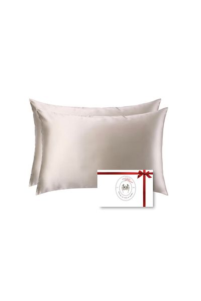 WaltStore Set of 2 Natural Silk Pillowcases, with zipper, Mulberry Silk 22 Momme, Champagne 50 x 70 cm
