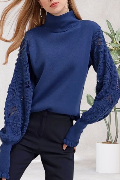 hanope Tricotaj de damă cu mâneci Pulover Saks cu detalii tricotate elegant