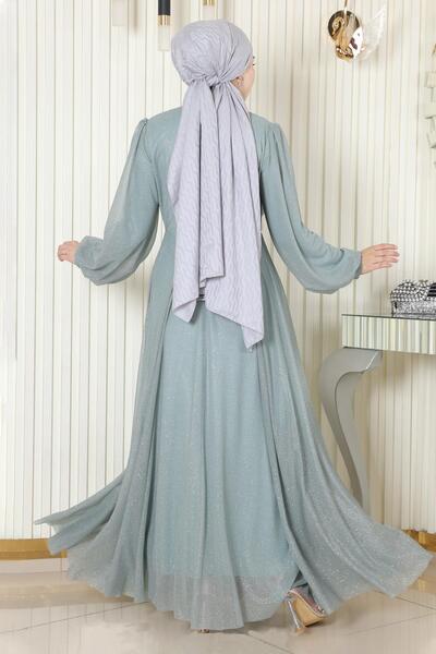 Modamihram Блестяща драпирана вечерна рокля с перлени детайли 19189