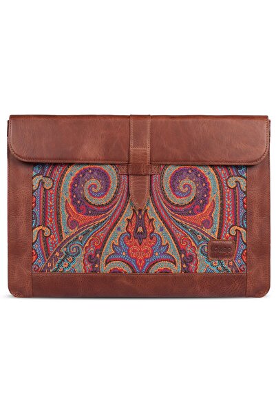 LONDO Καφέ Γνήσιο δέρμα και υφαντό ύφασμα Macbook Pro 15 ιντσών, 16 ιντσών Συμβατή θήκη φορητού υπολογιστή