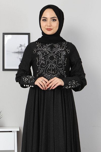 Modamihram Abendkleid mit Spitzendetail Schwarz 10803