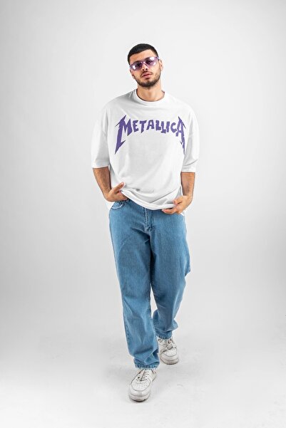 Sekizbiraltı Λευκό μπλουζάκι Metallica Purple Back Printed Unisex Oversize