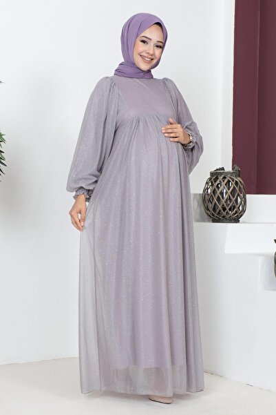 Modamihram Umstandsabendkleid aus Glitzer-Chiffon, Grau 18201