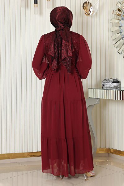 Modamihram Flitrované šifonové večerní šaty Claret Red 19187