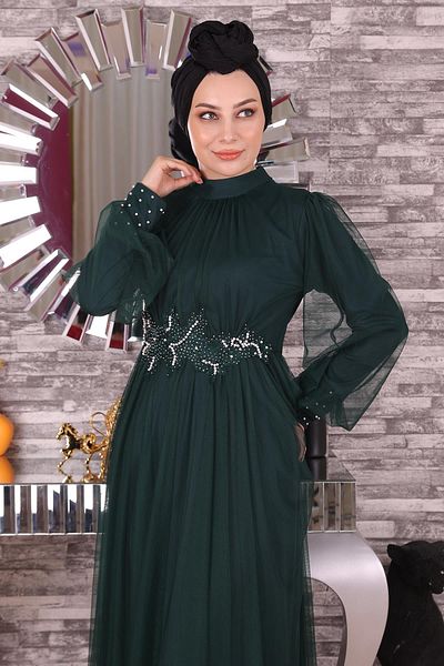 Modamihram Tylové večerní šaty s perleťovou krajkou Emerald 19199